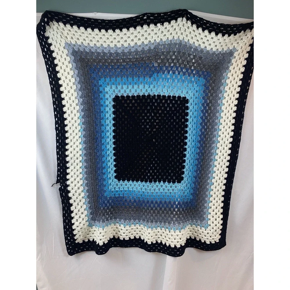 Handmade Teal Blues Granny Square Lap‎ Blanket 55